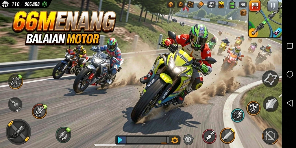Tampilan gameplay balapan motor yang mendebarkan.