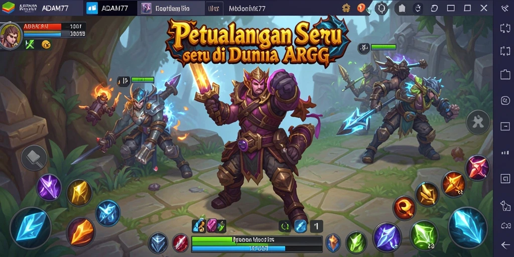 Screenshot gameplay ADAM77 menunjukkan pertempuran epik di dunia ARPG.