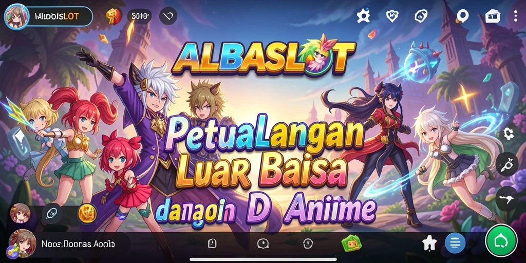 Screenshot gameplay ALBASLOT yang menampilkan karakter anime yang dinamis.