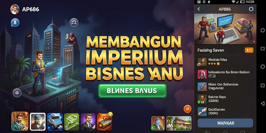 Screenshot gameplay AP686 menampilkan dinamika manajemen bisnis yang intens.