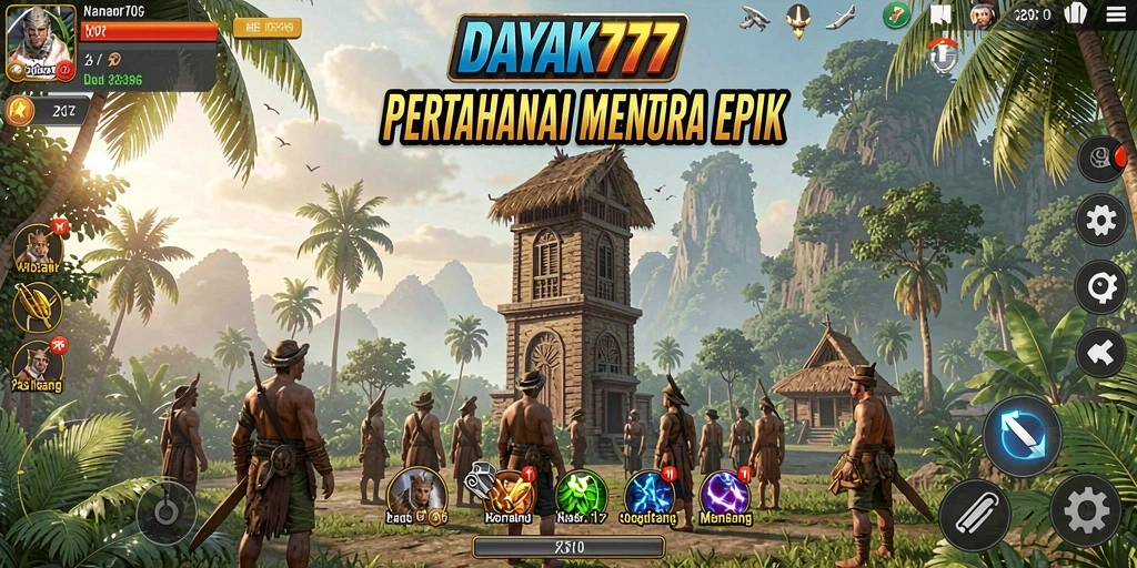 Tampilan gameplay <strong>DAYAK777</strong> dengan menara yang siap bertahan dari serangan musuh.