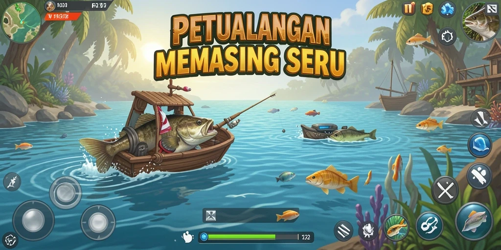 Screenshot F32 menunjukkan momen menangkap ikan di laut yang indah.
