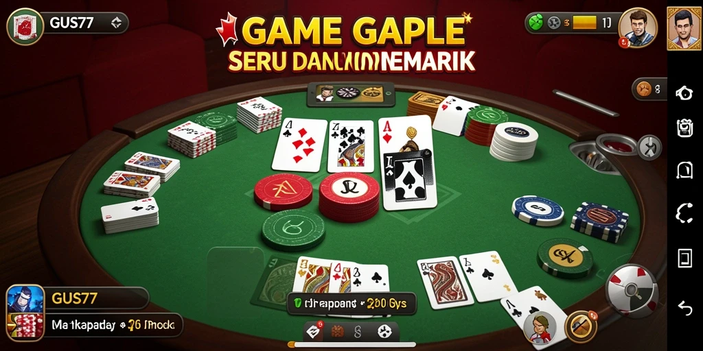 Screenshot gameplay GUS77 yang menampilkan pertandingan Gaple seru.