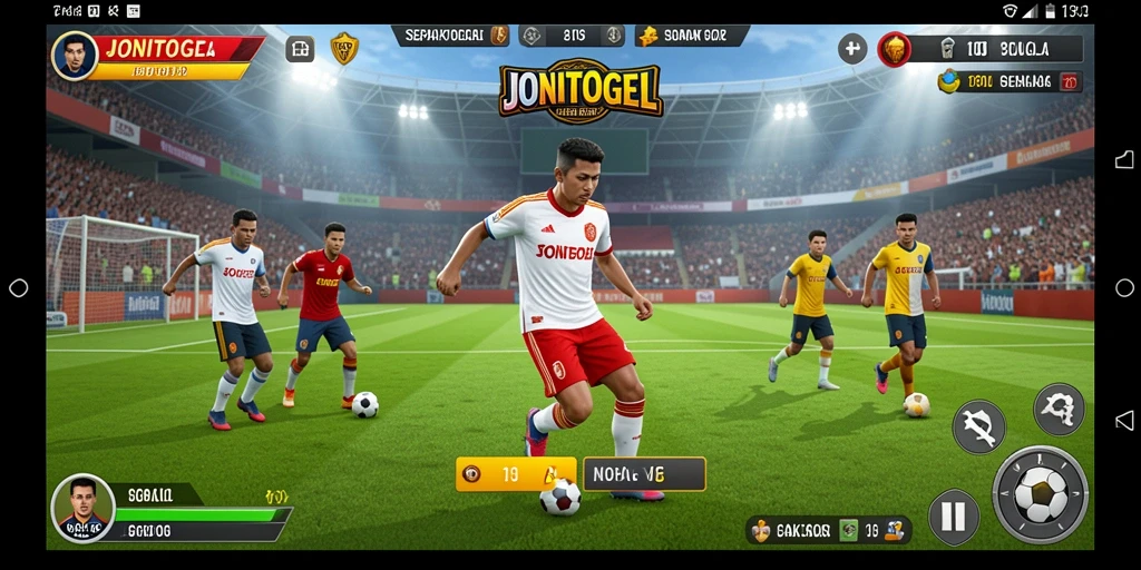 Screenshot gameplay JONITOGEL menampilkan aksi sepak bola yang mendebarkan.