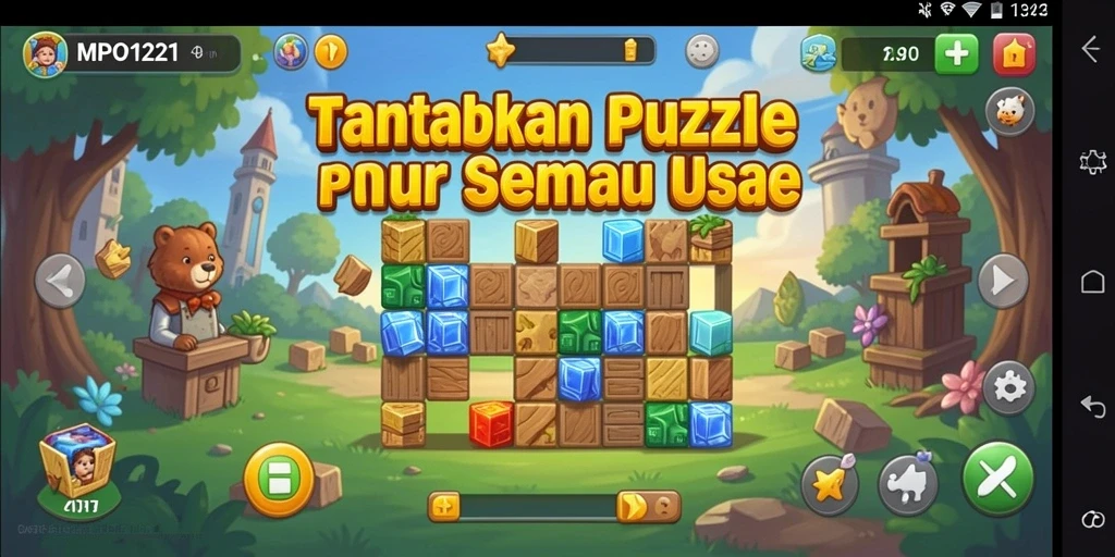 Tampilan gameplay MPO1221 dengan teka-teki menarik dan interface yang cerah.
