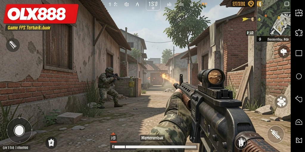 Screenshot gameplay OLX888 yang menunjukkan aksi mendebarkan dalam game FPS.