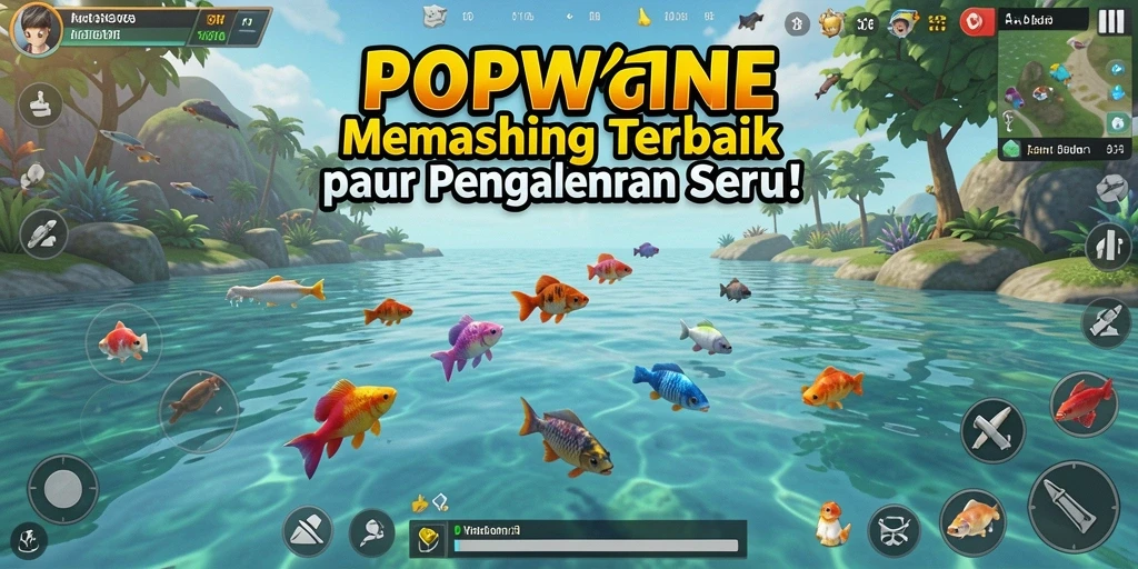 Gameplay seru POPWIN dengan pengalaman memancing yang mendebarkan.
