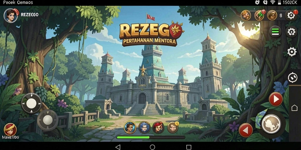 Tangkapan layar utama <strong>REZEGO</strong> menampilkan pertahanan menara yang epik.