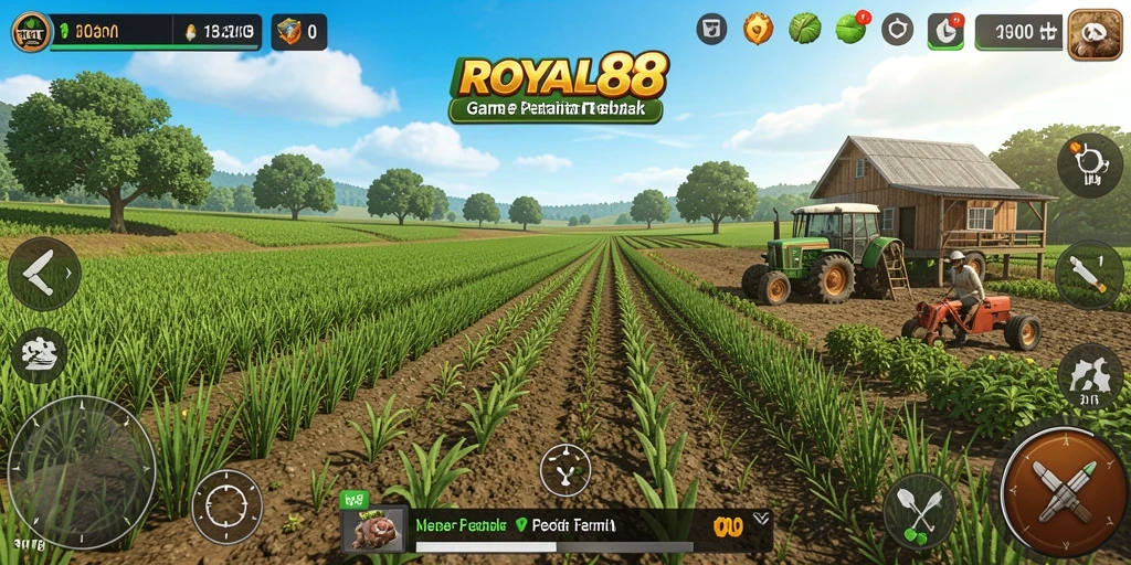 Tangkapan layar gameplay ROYAL88 menampilkan aktivitas pertanian yang seru.
