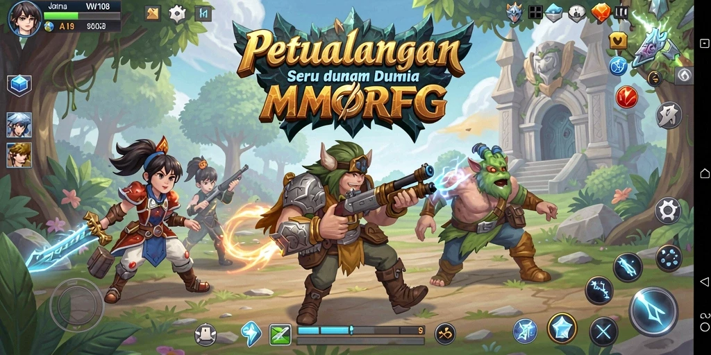 Screenshot gameplay VW108 menampilkan aksi pertempuran yang mendebarkan dan dunia fantasi yang menakjubkan.